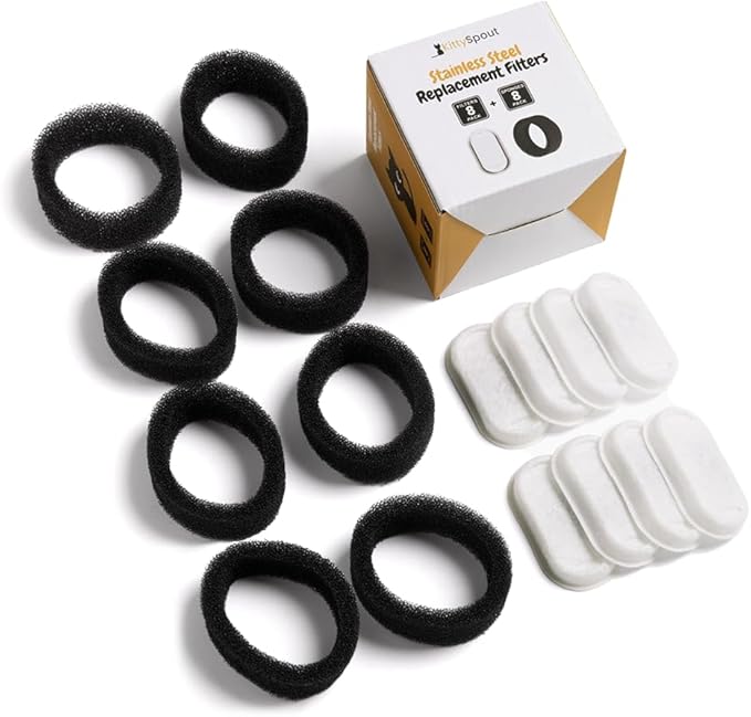 KittySpout Cat Water Fountain Filters for 108oz/3.2L… (4 Month Supply: 8 Filters & 8 Sponges), White, SSF246