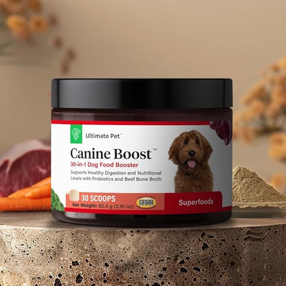 Ultimate Pet Nutrition Canine Boost, 30-in-1 Natural Grain Free Dog Food Booster Topper with Vitamins, Amino Acids, Probiotics, and Digestive Enzymes for Dog Health