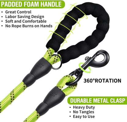 COOYOO Dog Leash 5/6 FT with Comfortable Padded Handle and Highly Reflective Threads for Small Medium and Large Dogs