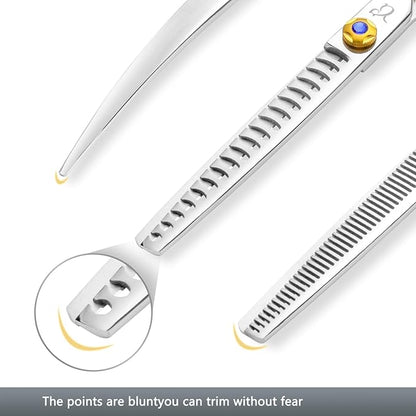 Dog Grooming Scissors,Thinning Shear Chunkers Shears and Curved scissors with Safety Round Tips,Sharp 3 in 1 Dog Scissors for Grooming