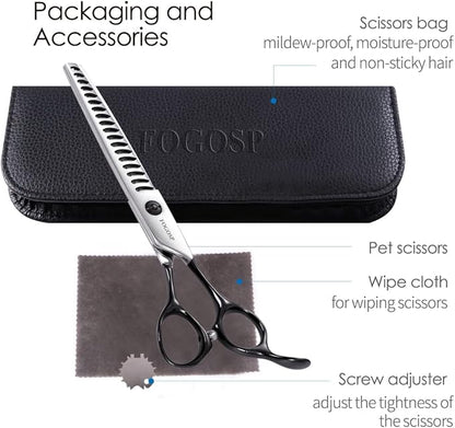 FOGOSP Dog Thinning Shears for Grooming 6.75" Chunker Shears Quickly Thinning Thick Hair Professional Dog Grooming Scissors for Small Dogs Right Handed Groomer Japan 440C 18 Teeth (Chunker, Black)