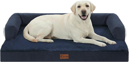 Casa Paw Orthopedic Dog Beds for Extra Large Dogs, Waterproof Egg Crate Foam XL Dog Bed with Sides 45x35Inch, Big Dogs Couch Beds with Removable Washable Cover and Nonskid Bottom, Navy Blue