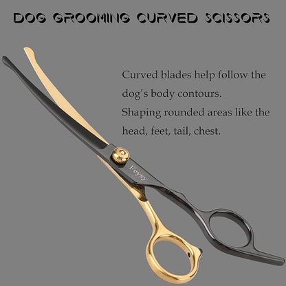 Dog Grooming Scissors Kit, Fcysy Professional Pet Shears for Cats at Home, Dog Grooming Tools with Curved & Straight Blades Scissors Thinning Shears Pet Supply Set