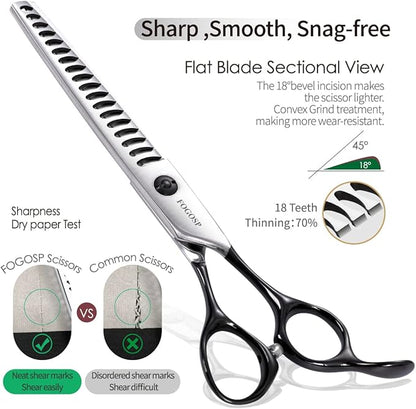 FOGOSP Dog Thinning Shears for Grooming 6.75" Chunker Shears Quickly Thinning Thick Hair Professional Dog Grooming Scissors for Small Dogs Right Handed Groomer Japan 440C 18 Teeth (Chunker, Black)
