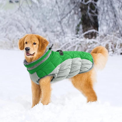 LeLePet Warm Dog Winter Coat, Waterproof, Fleece, Green, X-Small, Turtle Neck, Adjustable, Windproof, for All Breed Sizes