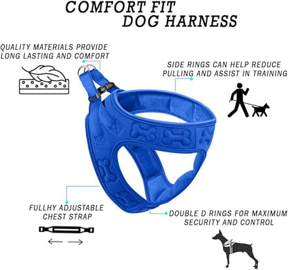 Comfort Fit Dog Harness Step in No Pull Harness for Medium Small Sized Dogs Soft Padded No Escape Harness Adjustable Easy Buckle with Leash Attachment D-Ring Extra Comfort Inside Velvet Plush S Blue