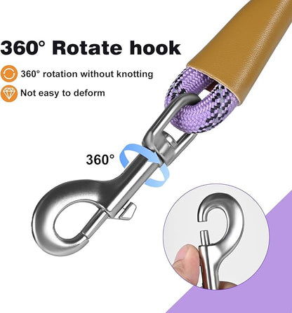 lynxking Rope Dog Leash 6 FT with Comfortable Padded Handle, Highly Reflective Threads Leash for Small Medium Large Dogs (Light Purple, Large 1/2in x 6ft-Rope Clasp)