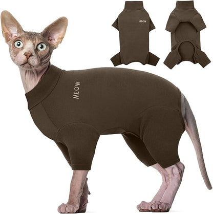 ROZKITCH Hairless Cat Sweaters, Breathable Soft Pet Jumpers for Cats Only, Coat with Four Legs, Warm Sweater T-Shirt Pajamas Jumpsuit Vest Cornish Rex Devon Rex Peterbald Coffee XL