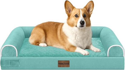 Medium Large Dog Bed Orthopedic Washable: Beds Bolster Medium Large Sized Dog Bed Egg Crate Foam Couch Sofa Waterproof with Removable Cover - Aqua Blue
