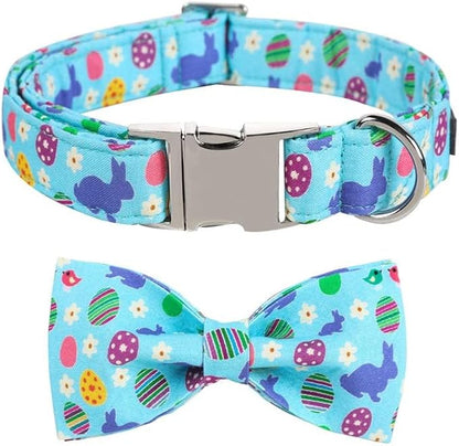 ARING PET Easter Dog Collar with Bow, Cute Adjustable Egg Rabbit Bowtie Pet Collars with Metal Buckle for Puppy Small Medium Large Boy Girl Dogs-M