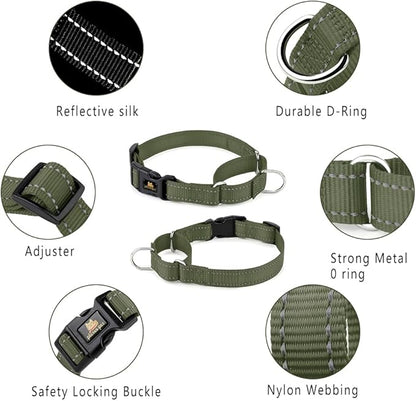 PLUTUS PET Reflective Martingale Collar with Quick Snap Buckle,No Pull Dog Choker Collar for Small Medium Large Dogs, M, Ranger Green