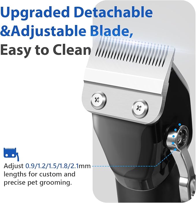 FuzzyFix Dog Grooming Kit, Dog Clippers for Grooming for Thick Curly Coats, Professional Pet Hair Shaver Paw Trimmer Cordless Rechargeable Low Noise for Dogs Cats Animals Face Ear
