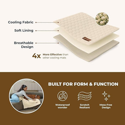 Pelsbarn Dog Cooling Mat- Ice Silk Summer Comfort, Self Cooling, Non-Slip Dog Pad, Durable & Washable, Mat for Extra Large Dogs 33"" x 45"", Support Shelter Dogs with Every Purchase (Beige)