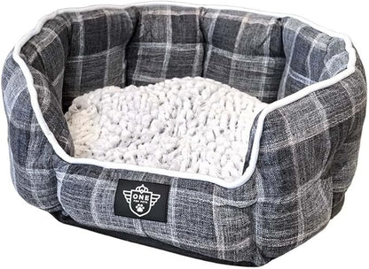 One for Pets Snuggle Pet Bed,Dog Bed, Cat Bed, Removable Washable Octagon Cuddle Bed,Anti Anxiety (Check Pattern, Large (30 Inch))