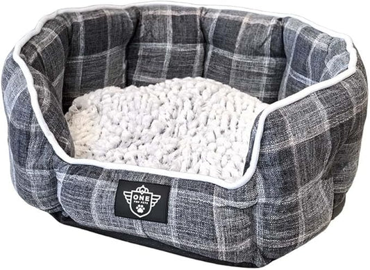 One for Pets Snuggle Pet Bed,Dog Bed, Cat Bed, Removable Washable Octagon Cuddle Bed,Anti Anxiety (Check Pattern, Large (30 Inch))