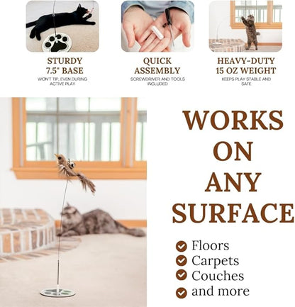 GADGETSOLOGY Cat Toys for Bored Indoor Adult Cats Any Surface Base Wand Stimulation Toys for Indoor Cats Cat Feather Toy Cat Feather Cat Toy Wand Juguetes para Gatos Activos Juegos para Gatos
