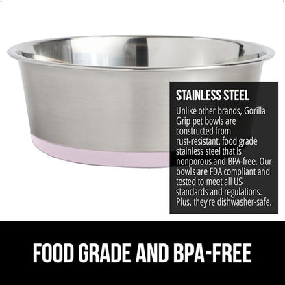 GORILLA GRIP Set of 2 Dog Bowls, Holds 8 Cups (64 fl oz), Heavy Duty Metal Food and Water Bowl for Feeding Dogs and Cats, Dishwasher Safe, Rust Resistant Stainless Steel, BPA Free Rubber Base, Lt Pink