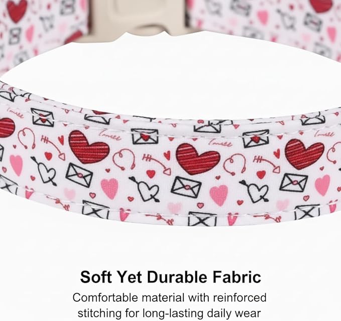 Valentine Dog Collar, Dog Collar Soft Valentine's Day Heart Design for Large Dogs, Durable Soft Fabric Pet Collar, L