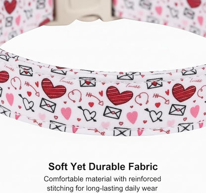 Medium Dog Collar, Valentines Dog Collar, Adjustable Soft Valentine's Day Heart Design Puppy Collar for Medium Dogs, M