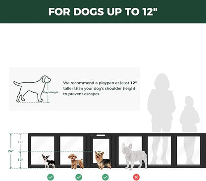 FXW AuraSpace Acrylic Indoor Dog Playpen for Puppies and Small Dogs, 24 Inch, 16 Panels, Black