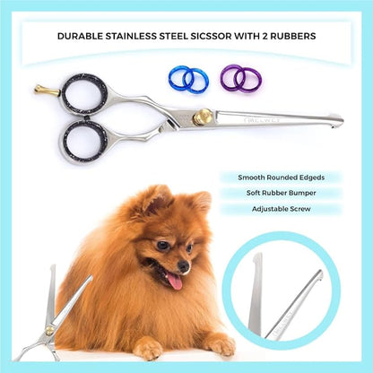 Left-Handed Pet dog Grooming Scissors Set Pro-Grade Curved Shears for Dogs Cats - Precision Crafted Sharp Blades Comfort Grip - Ideal for Cutting Curving Thinning (LH Round Tip Kit)
