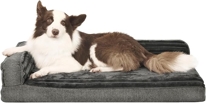 WINDRACING Orthopedic Dog Beds for Medium Dogs, Waterproof Egg Foam Dog Sofa Bed with L Bolster Sides, Washable Medium Pet Bed with Removable Cover & Non-Slip Bottom, 36 x 23 inch, Gray