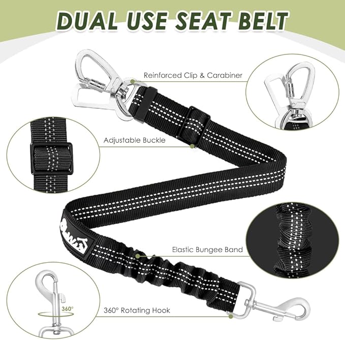 Lukovee Dog Seat Belt for Car, Adjustable Dog Car Harness for Large Medium Small Dogs, Soft Padded & Breathable Mesh Dog Seatbelt with Car Vehicle Connector Strap (Black Double Clip,Medium)