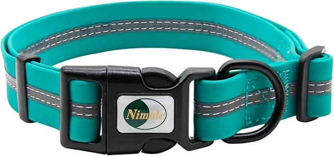 NIMBLE Dog Collar Waterproof Pet Collars Anti-Odor Durable Adjustable PVC & Polyester Soft with Reflective Cloth Stripe Basic Dog Collars S/M/L Sizes (Large (15.35”-24.8”inches), Emerald Green)