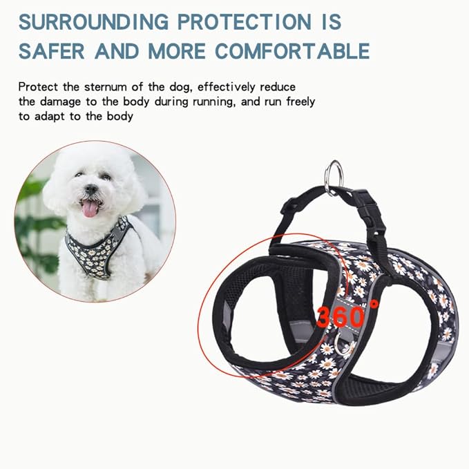 Step in Dog Harness and Leash Set, Flower Adjustable Easy Walk Puppy Harnesses, Soft Mesh No Pull Pet Vest Harness for Small Medium Dogs(Daisy, M)