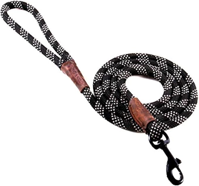 Max and Neo Rope Leash Reflective - 6 FT x 1/2" (Black, Donates to Dog Rescue)