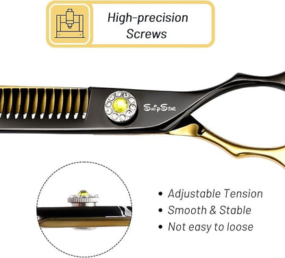 7.5in 25° Curved Thinning Shears for Dog Grooming Scissors, High-end Dog Trimming Scissors, 35 Teeth Chunker, Japan VG10 Steel Sharp, Ergonomic Professional Pet Shears for Dogs Cats Face Paws Groomer