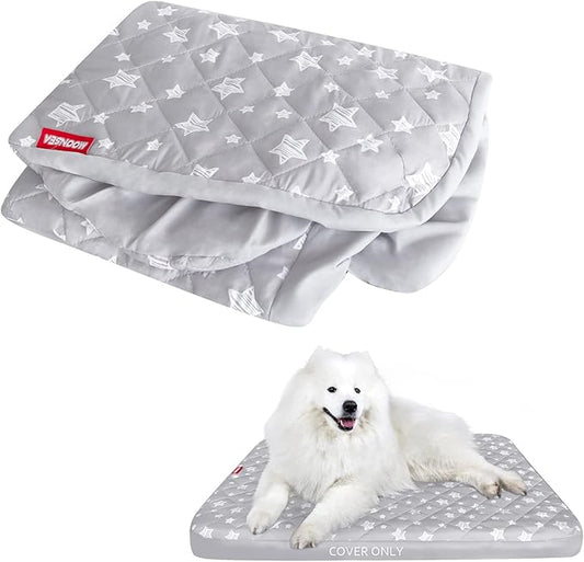 Waterproof Dog Bed Covers Replacement Washable Pet Hair Easy to Remove, Noiseless Quilted Puppy Pet Bed Cover Lovely Grey Star Print 32x44 Inches, for Dog/Cat, Cover Only