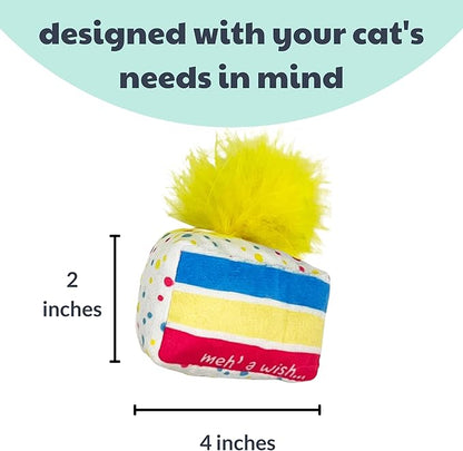 Huxley & Kent Plush Cat Toy | Meh' A Wish Cake | Birthday Strong Catnip Filled Cat Toy | Plush Interactive Kitten and Cat Toy with Catnip and Crinkle | Kittybelles
