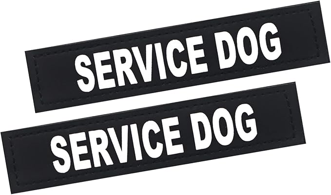 2Pack Service Dog Patches - Removable Patches with Hook Backing for Dog Harness & Vest, in Training, Black
