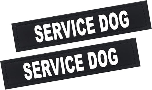 2Pack Service Dog Patches - Removable Patches with Hook Backing for Dog Harness & Vest, in Training, Black