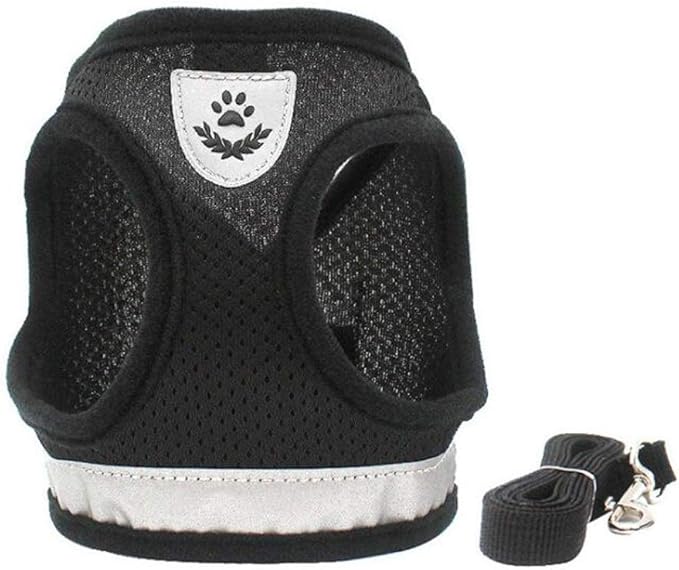 FEimaX Dog Harness and Leash Set for Walking, Soft Mesh Adjustable Easy Control Lightweight Cat Vest Harnesses with Reflective Strips, Escape Proof Small Dogs Cats Vests (Black, X-Small)