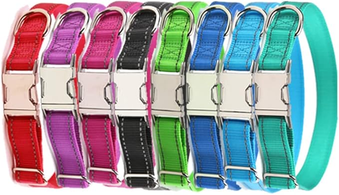 Love Dream Reflective Dog Collar with Metal Buckle, Adjustable Safety Nylon Dog Collars with Heavy Duty Quick Release Buckle for Small Medium Large Dogs, Pet Collar with ID Tag Ring