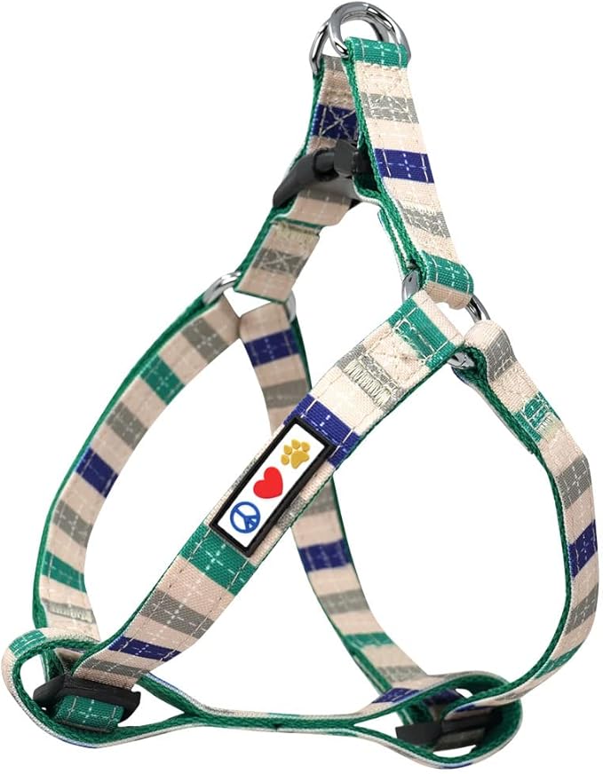 Pawtitas Multicolor Step-in Dog Harness – Adjustable No-Pull Vest for Puppies to Seniors, Safe & Comfortable S Grey/Blue/Green