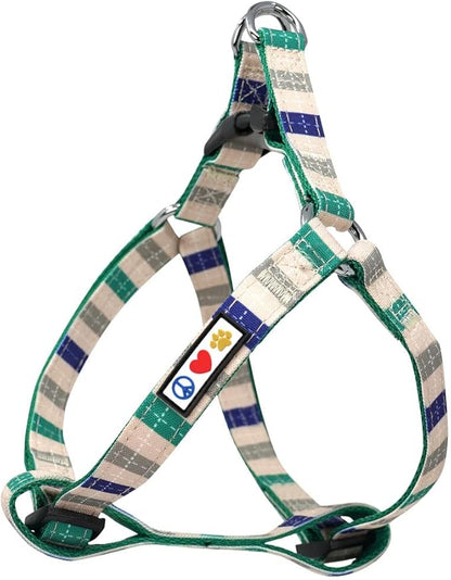Pawtitas Multicolor Step-in Dog Harness – Adjustable No-Pull Vest for Puppies to Seniors, Safe & Comfortable S Grey/Blue/Green