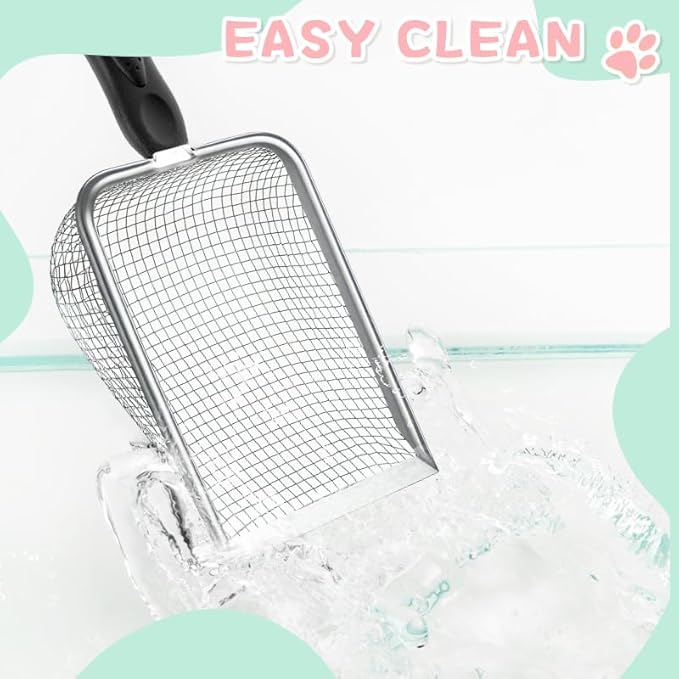 Apidgrowth Metal Cat Litter Scoop,Sturdy Litter Cleaner Corner Shovel,Stainless Steel Mesh Litter Shovel,Easy to Clean Reptile Terrarium Sand Waste(Black)-Christmas