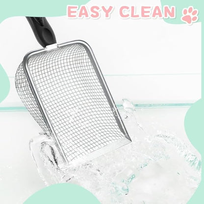 Apidgrowth Metal Cat Litter Scoop,Sturdy Litter Cleaner Corner Shovel,Stainless Steel Mesh Litter Shovel,Easy to Clean Reptile Terrarium Sand Waste(Black)-Christmas