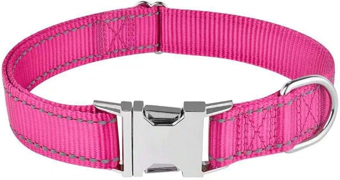 Love Dream Reflective Dog Collar with Metal Buckle, Adjustable Safety Nylon Dog Collars with Heavy Duty Quick Release Buckle for Small Medium Large Dogs, Pet Collar with ID Tag Ring