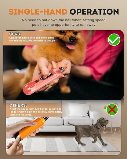 7-Speed Dog Nail Grinder with LED Light – Ultra Quiet Electric Pet Nail Trimmer for Large Dogs & Cats – Professional Grooming Tool with Dust Collector, One-Hand Speed Control & Instant Stop Safety