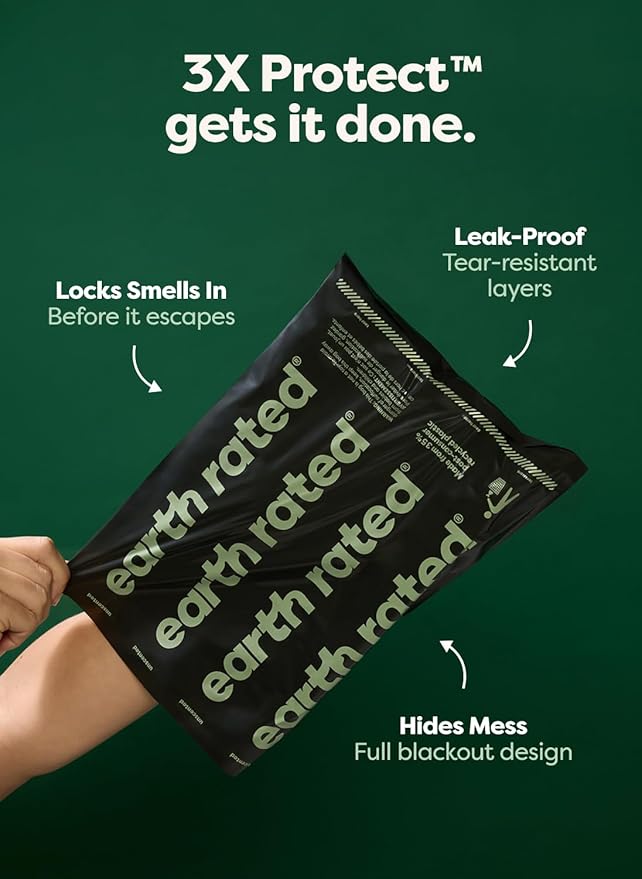 Earth Rated 3X Protect Dog Poop Bag Rolls, Odor Blocking Leak Proof Extra Thick, Unscented, 240 Count
