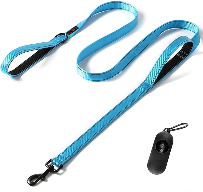 Heavy Duty Dog Leash with 2 Handles - 5FT Reflective Anti-Pull Training Lead for Medium & Large Dogs, Double Handle Leash with Padded Grip, Durable Nylon Pet Leash (Blue) by [CHENEDY]