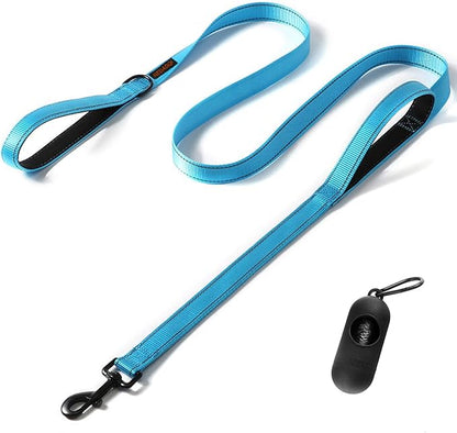 Heavy Duty Dog Leash with 2 Handles - 5FT Reflective Anti-Pull Training Lead for Medium & Large Dogs, Double Handle Leash with Padded Grip, Durable Nylon Pet Leash (Blue) by [CHENEDY]