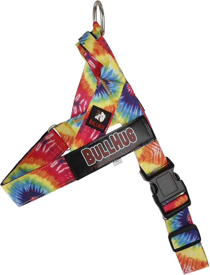BULLHUG Adjustable Dog Harness– No Pull, No Choke – for English Bulldogs, French Bulldogs, Pugs & Broad-Chested Breeds – Easy, Safe Walks (TIE DYE, Large)