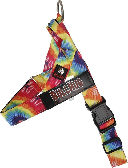 BULLHUG Adjustable Dog Harness– No Pull, No Choke – for English Bulldogs, French Bulldogs, Pugs & Broad-Chested Breeds – Easy, Safe Walks (TIE DYE, XL)