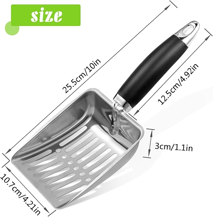 Apidgrowth Cat Litter Scoop - Stainless Steel Metal Cat Litter Scoop-Sturdy Mesh Scooper - Mesh Shovel-Easy to Clean - Suitable for Cat Litter Box - Light Black