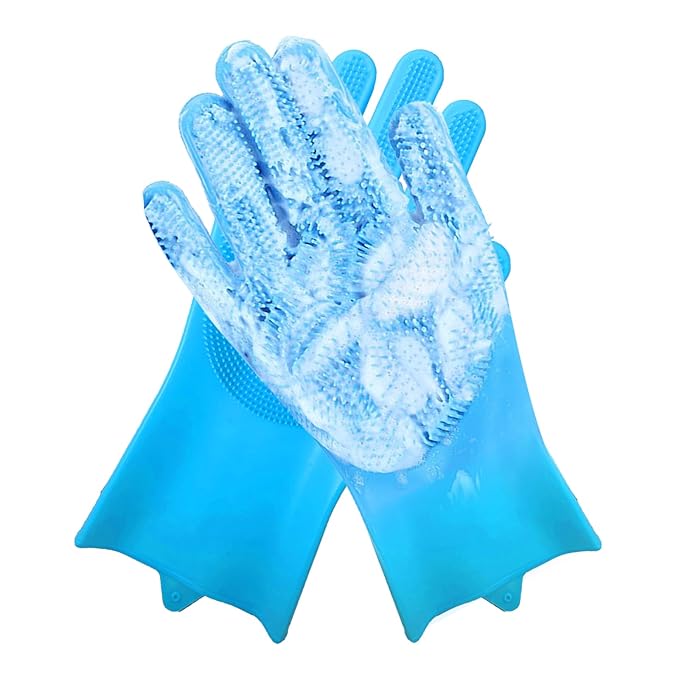 NVNAN Dog Shampoo Brush, Dog Bath Brush, and Dog Washing Gloves | Essential Dog Bath Supplies and Pet Grooming Gloves for Dogs and Cats (1 Pair, Blue)